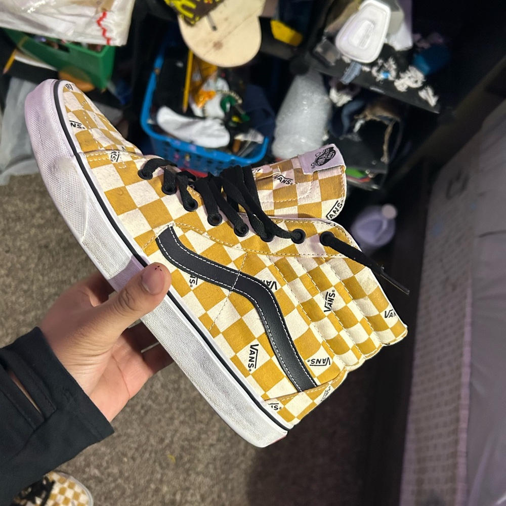 Vans sk8 hi yellow checkerboard pattern size 12